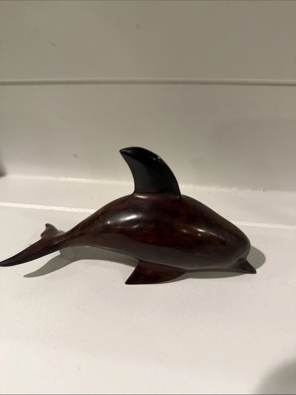 Hand-Carved Dark Brown Wooden Dolphin Sculpture - Home Accents